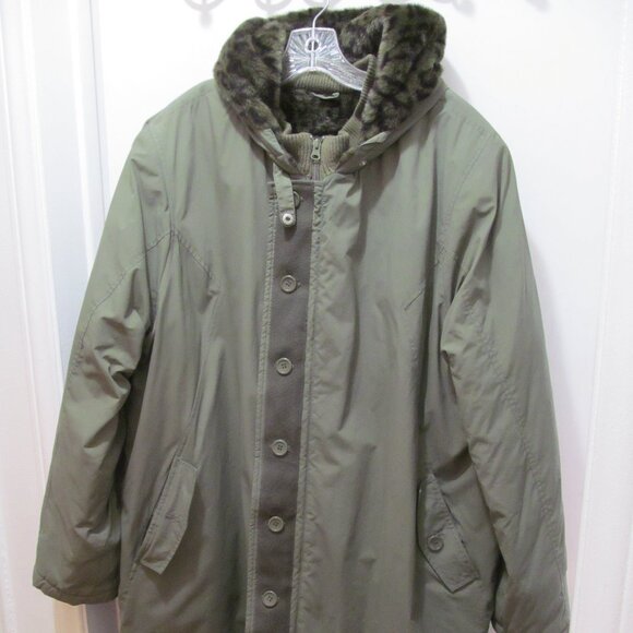 Dennis Basso Green Full Length Hooded Coat ~ Animal Print Lining ~ Size 1X - Picture 2 of 16